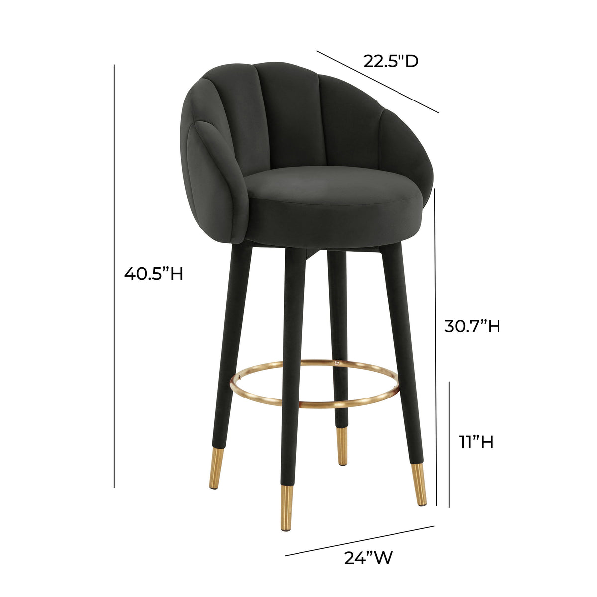 Myla Black Performance Velvet Swivel Bar Stool by TOV Furniture – photo 8 of 8