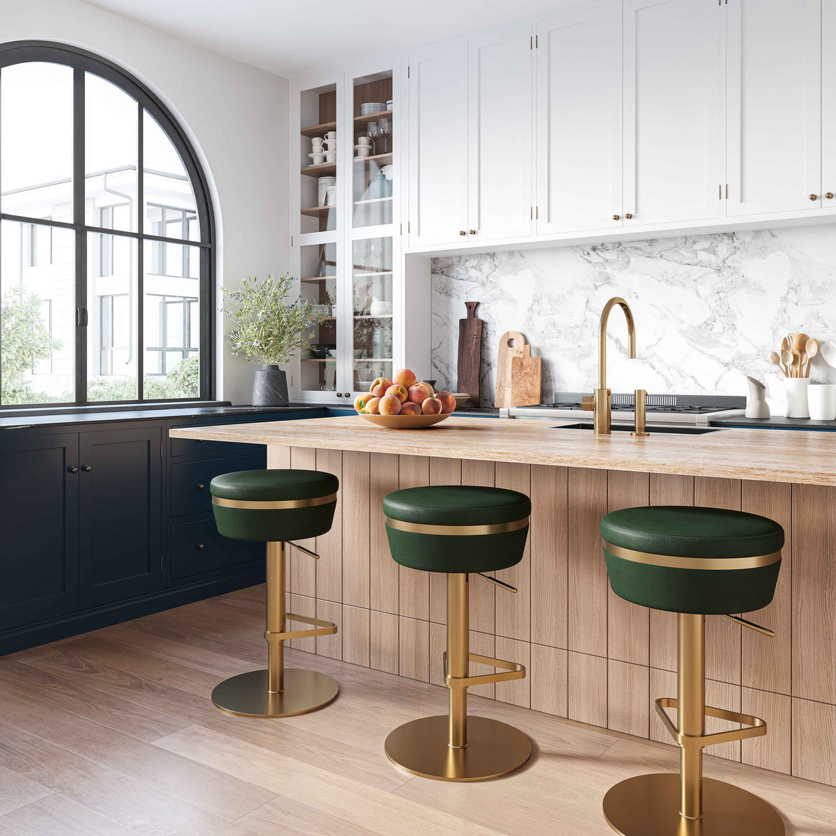Astro Malachite Green Performance Vegan Leather and Gold Adjustable Stool by TOV Furniture – photo 2 of 9