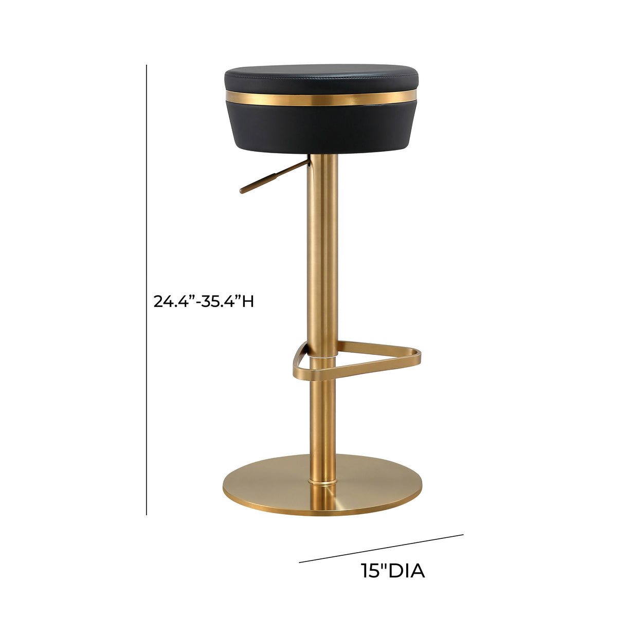 Astro Black Performance Vegan Leather and Gold Adjustable Stool by TOV Furniture – photo 9 of 9