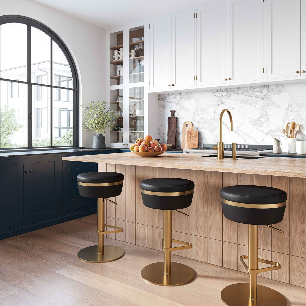 Astro Black Performance Vegan Leather and Gold Adjustable Stool by TOV Furniture – photo 2 of 9