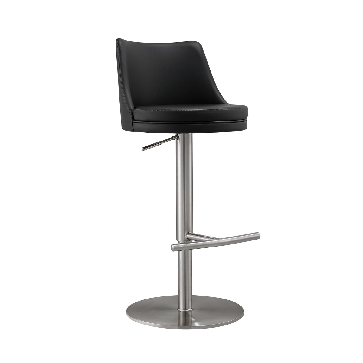 Reagan Black Performance Vegan Leather and Silver Adjustable Stool by TOV Furniture – photo 1 of 8