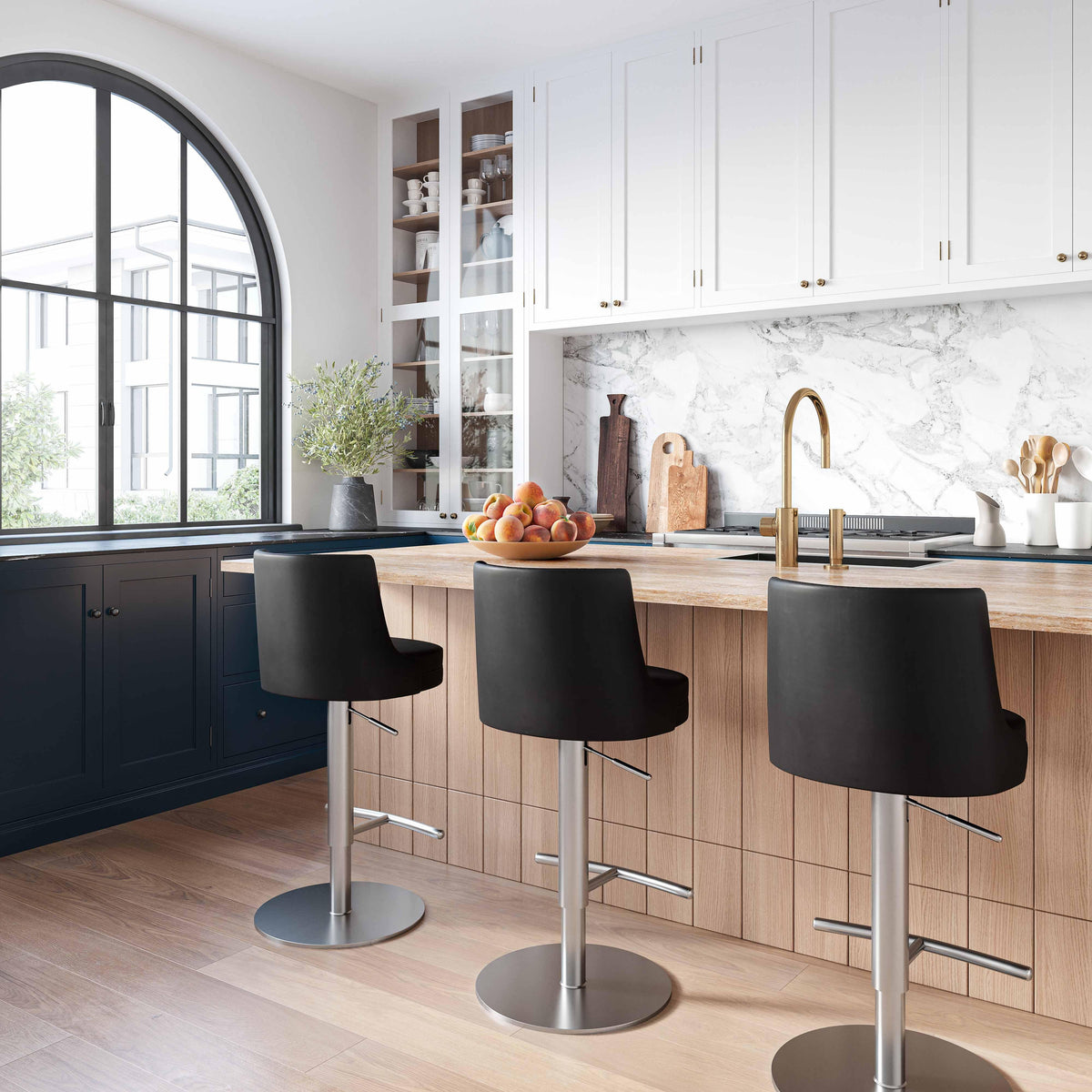 Reagan Black Performance Vegan Leather and Silver Adjustable Stool by TOV Furniture – photo 2 of 8