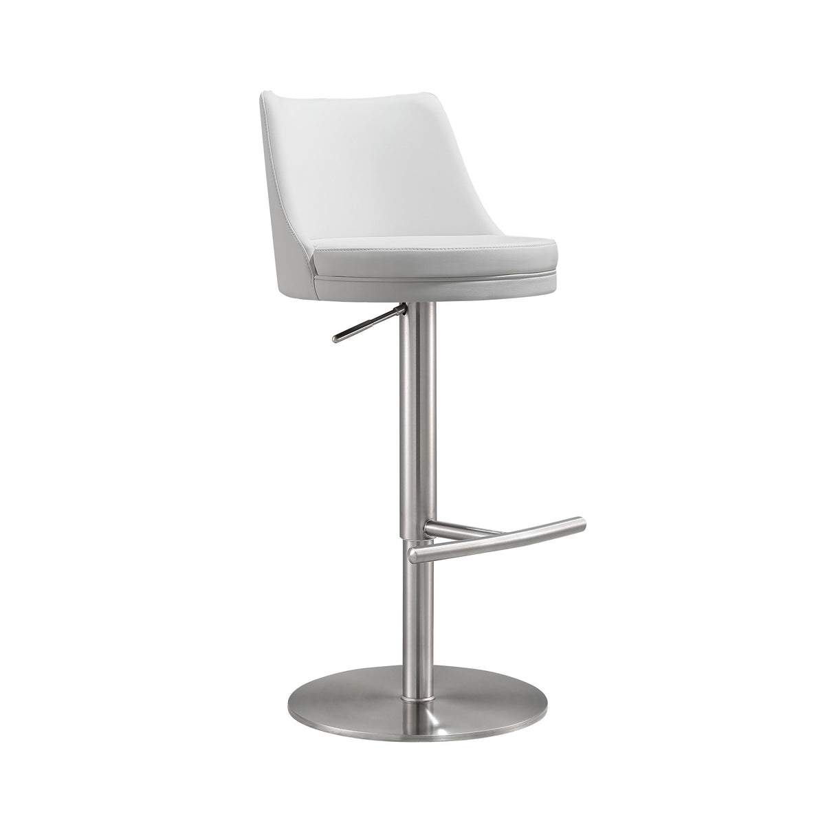 Reagan White Performance Vegan Leather and Silver Adjustable Stool by TOV Furniture – photo 1 of 8