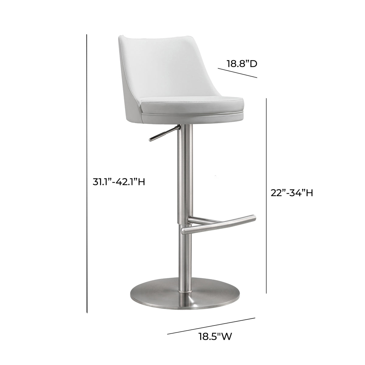 Reagan White Performance Vegan Leather and Silver Adjustable Stool by TOV Furniture – photo 8 of 8