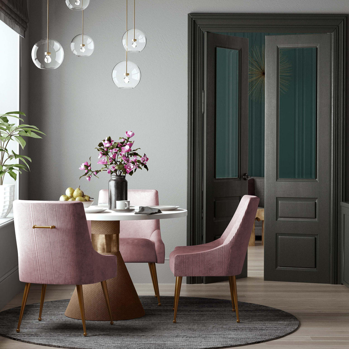 Beatrix Pleated Mauve Performance Velvet Dining Chair by TOV Furniture – photo 2 of 8