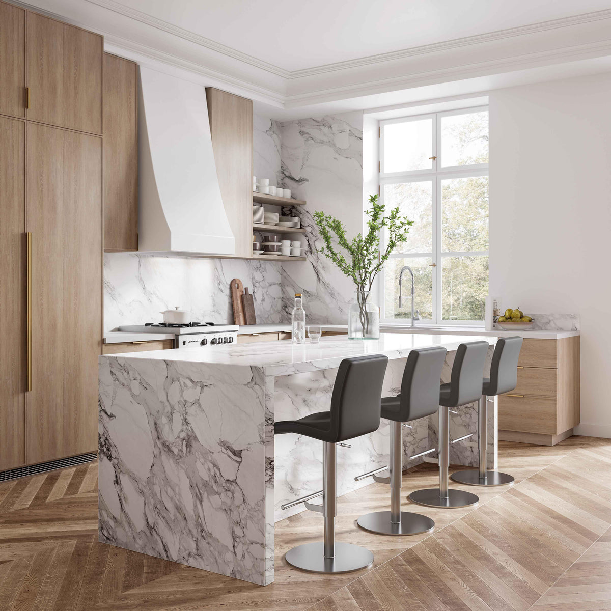 Paddy Dark Grey Performance Vegan Leather on Silver Adjustable Stool by TOV Furniture – photo 2 of 6
