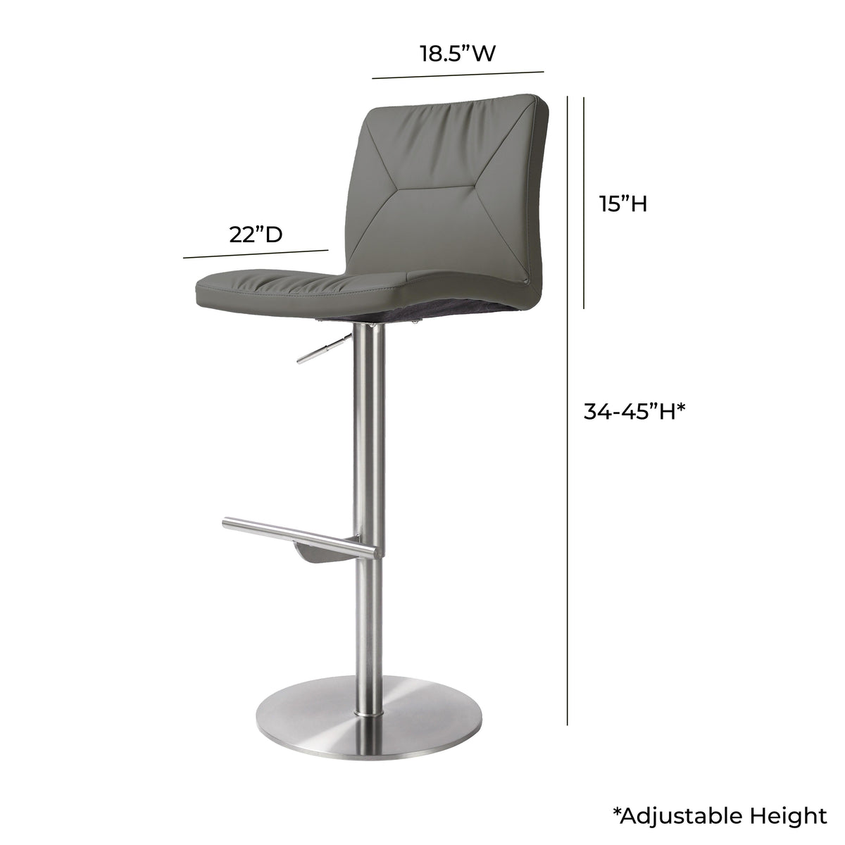 Paddy Dark Grey Performance Vegan Leather on Silver Adjustable Stool by TOV Furniture – photo 6 of 6
