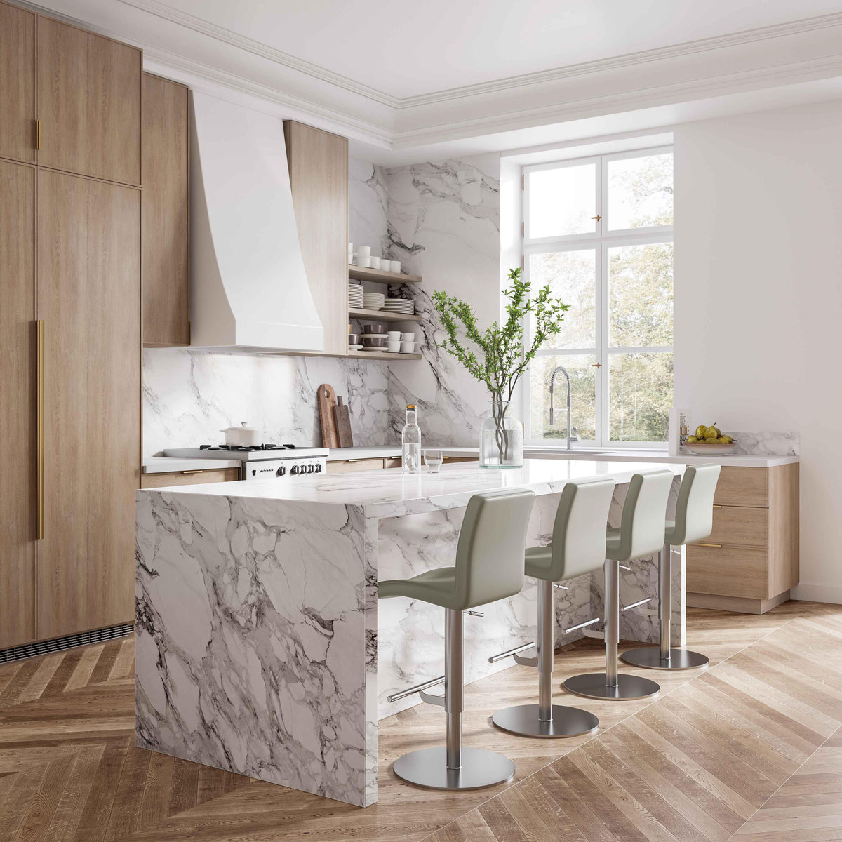 Paddy Light Grey Performance Vegan Leather on Silver Adjustable Stool by TOV Furniture – photo 2 of 6