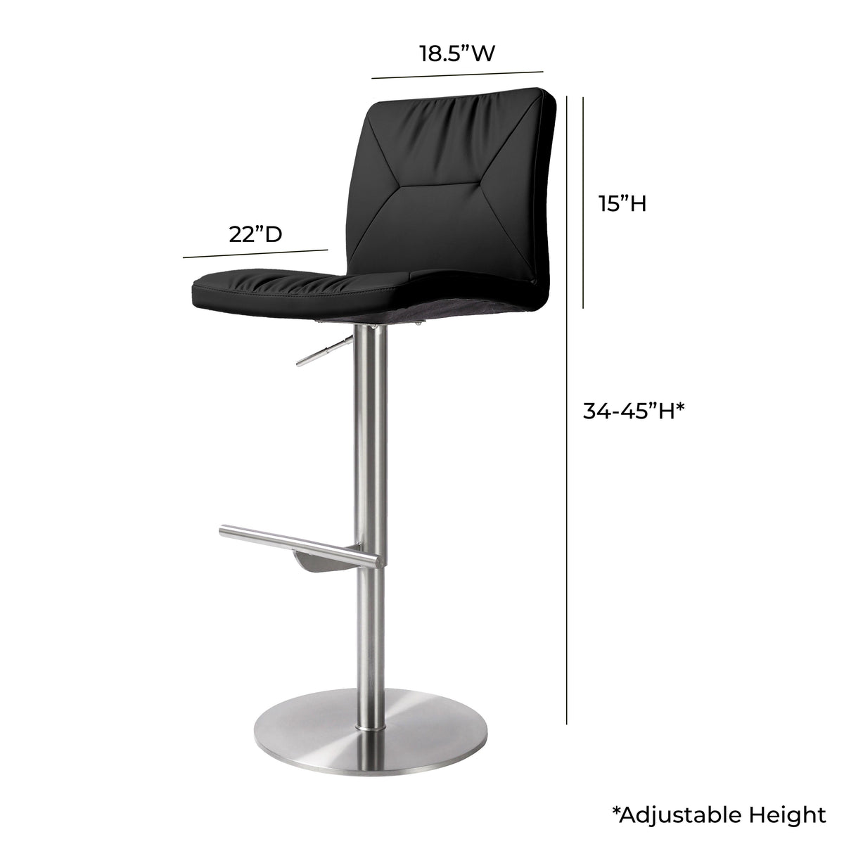Paddy Black Performance Vegan Leather on Silver Adjustable Stool by TOV Furniture – photo 6 of 6