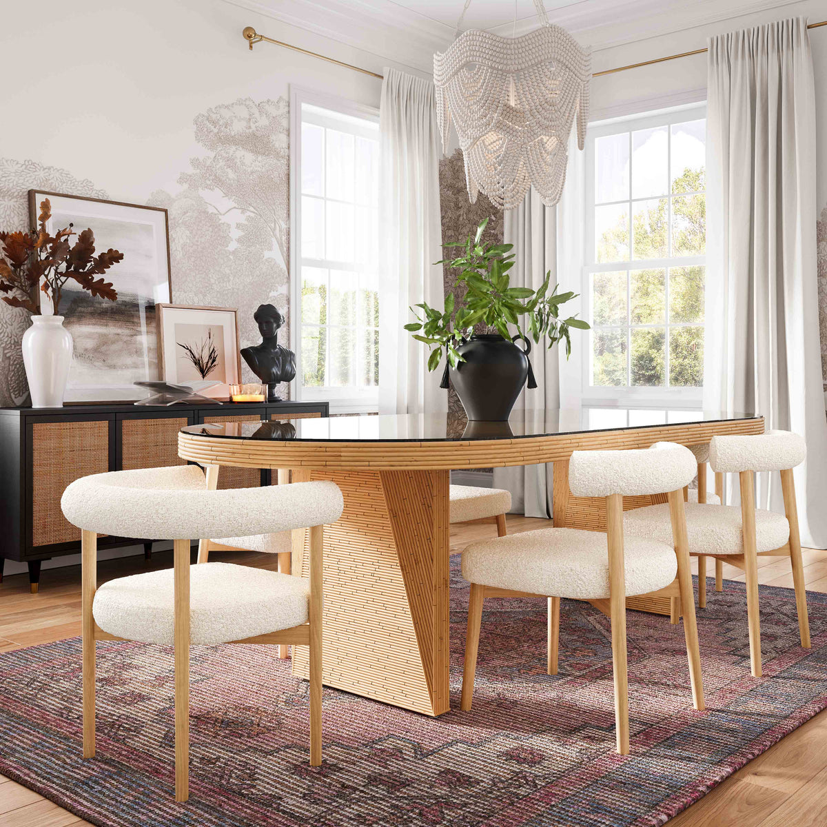 Caren 95" Natural Rattan and Glass Oval Dining Table by TOV Furniture – photo 2 of 9