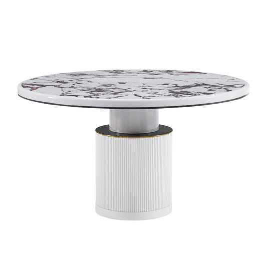 Vanessa 53 White Marble Lacquer Round Dining Table by TOV D68760
