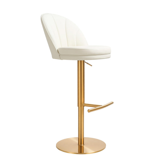Venus Cream Performance Vegan Leather And Gold Adjustable Swivel Stool by TOV D68827
