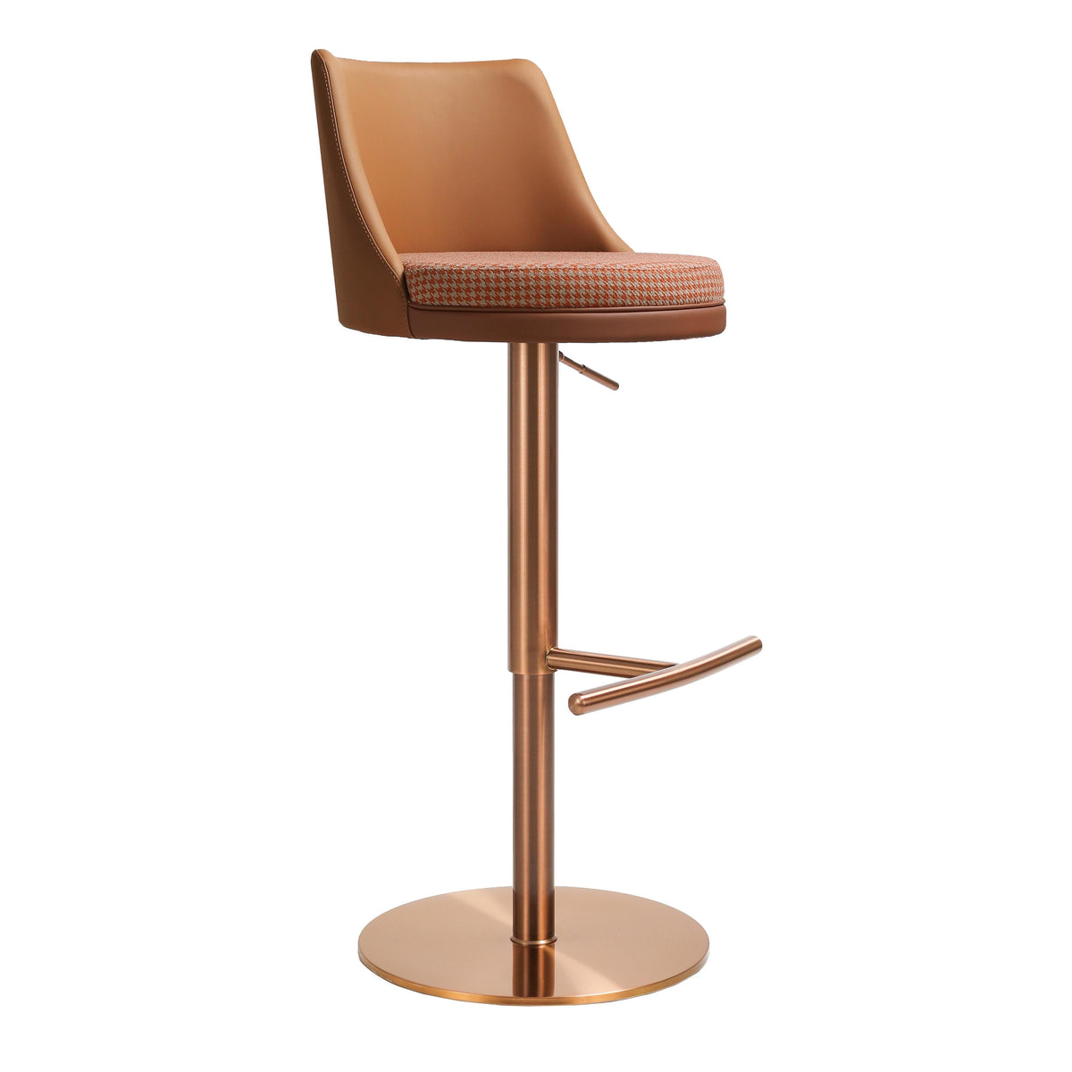 Reagan Cafe Au Lait Performance Vegan Leather and Houndstooth Adjustable Swivel Stool by TOV Furniture – photo 1 of 7
