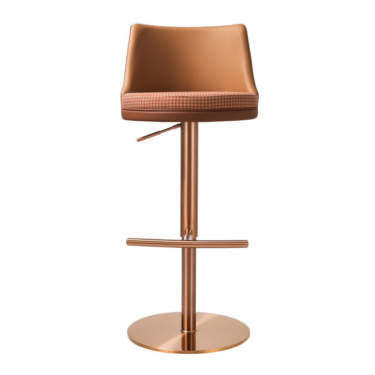Reagan Cafe Au Lait Performance Vegan Leather and Houndstooth Adjustable Swivel Stool by TOV Furniture – photo 3 of 7