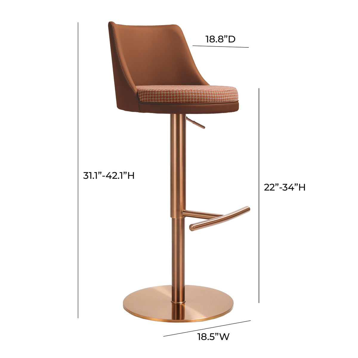 Reagan Cafe Au Lait Performance Vegan Leather and Houndstooth Adjustable Swivel Stool by TOV Furniture – photo 7 of 7