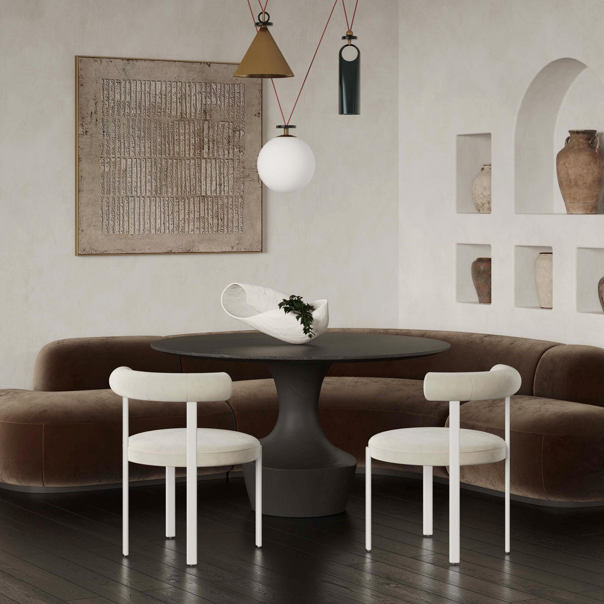 Margaret Performance Chenille Bolster Back Dining Chair in Cream by TOV Furniture – photo 2 of 6