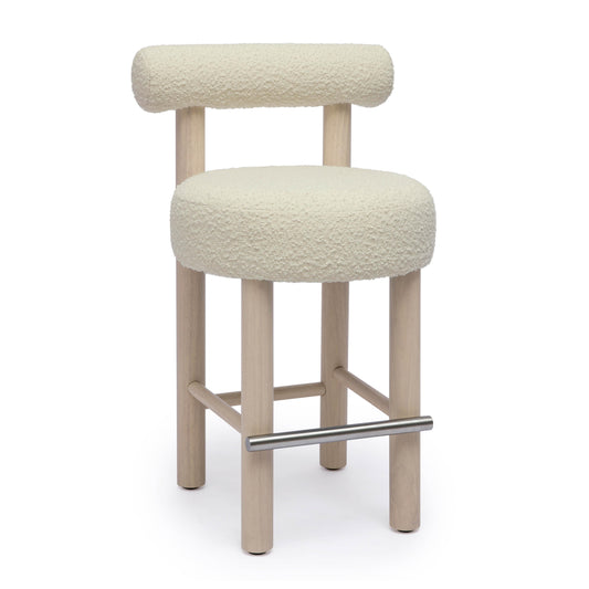 Carmel Cream Boucle And Solid Wood Counter Stool by TOV D69021