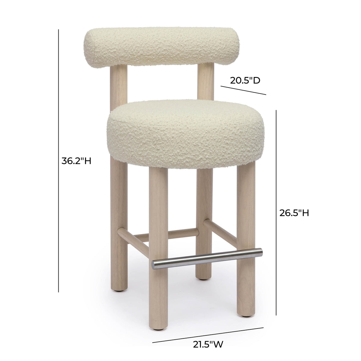 Carmel Cream Performance Boucle and Solid Wood Counter Stool by TOV Furniture – photo 7 of 7
