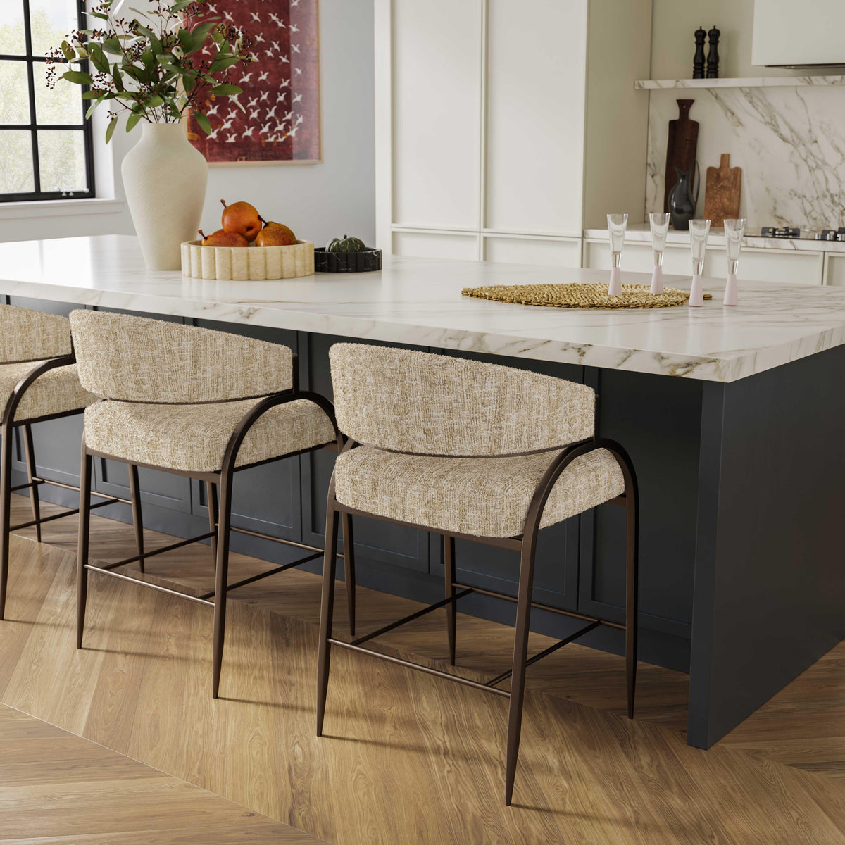 Tatum Taupe Textured Performance Boucle Counter Stool by TOV Furniture – photo 2 of 7