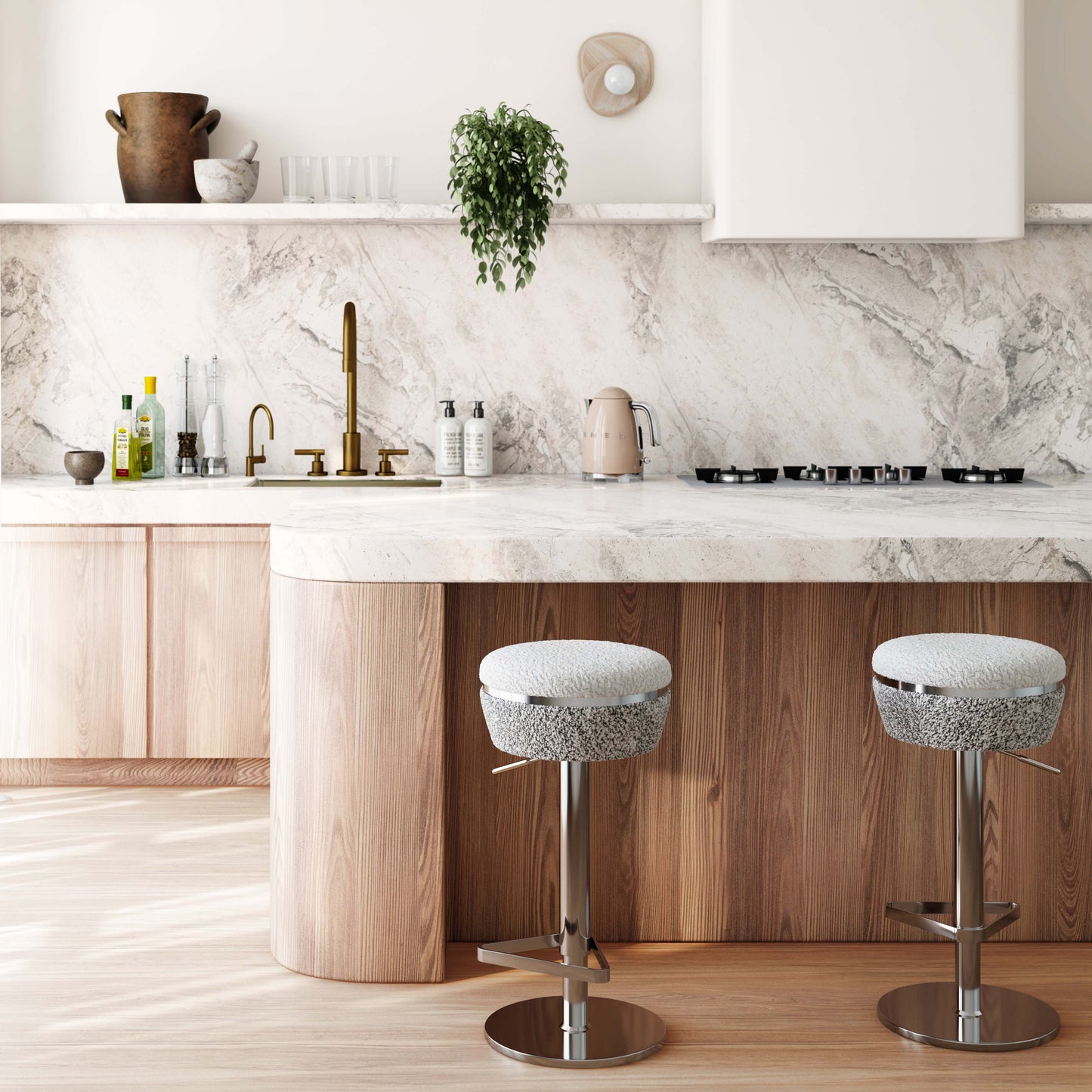 Astro White and Grey Boucle Adjustable Stool Grey, White by Tov Furniture