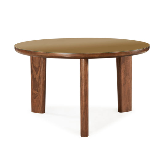 Oani 51" Walnut and Glass Round Dining Table Natural by Tov Furniture