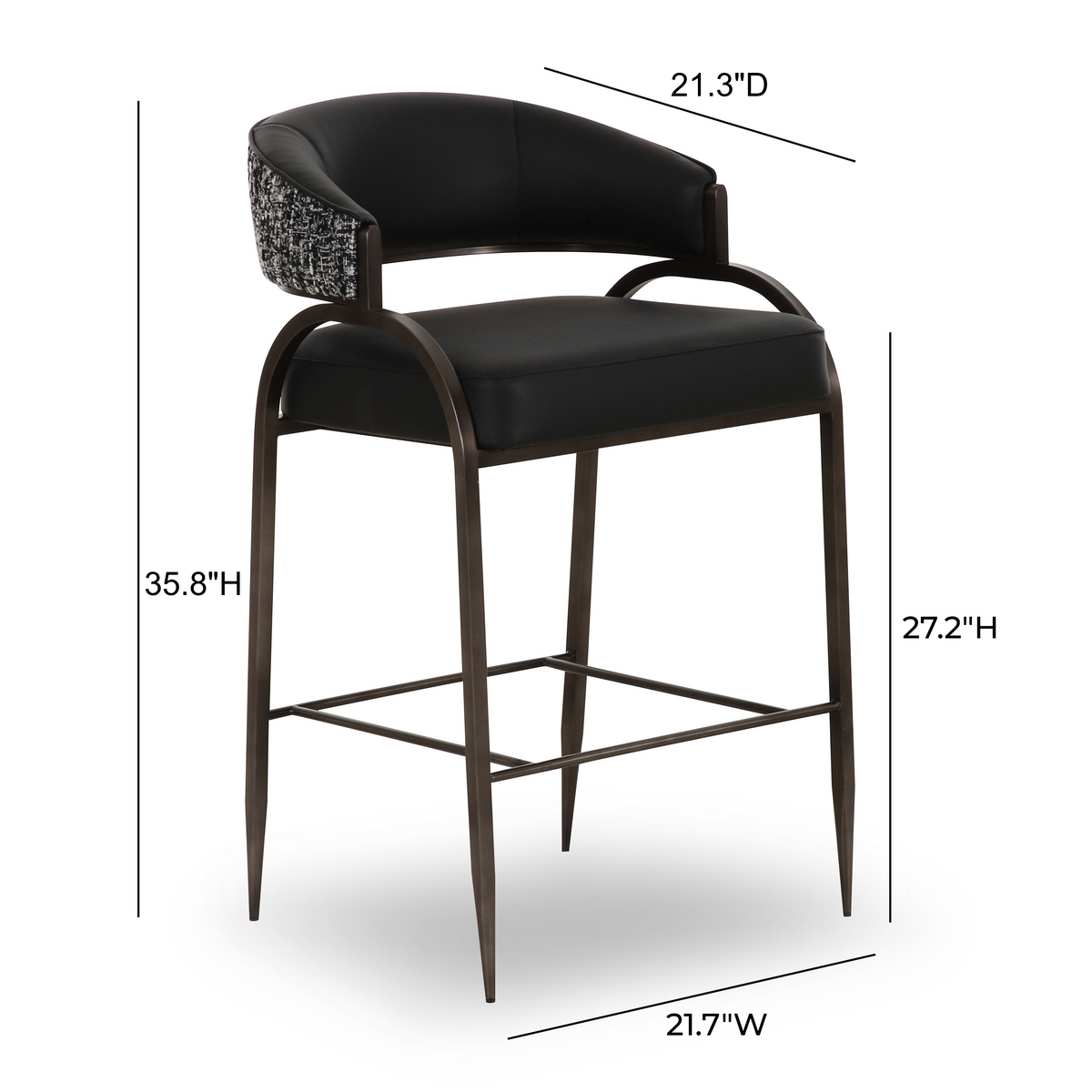 Tatum Black 2-Tone Performance Vegan Leather Counter Stool by TOV Furniture – photo 6 of 7