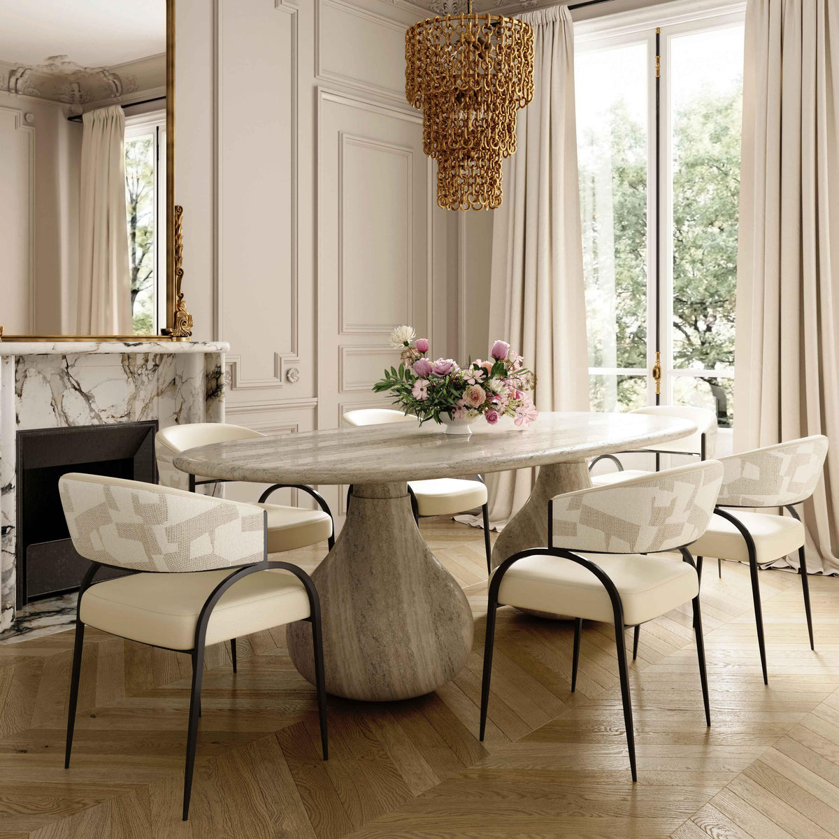 Tatum Cream 2-Tone Performance Vegan Leather and Jacquard Dining Chair by TOV Furniture – photo 2 of 8