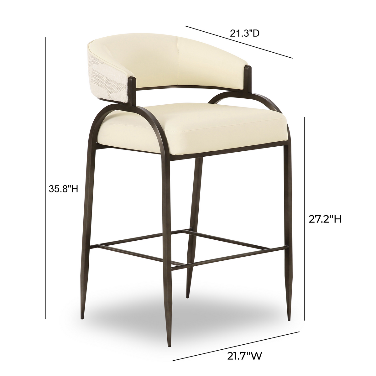 Tatum Cream 2-Tone Performance Vegan Leather and Jacquard Counter Stool by TOV Furniture – photo 6 of 8