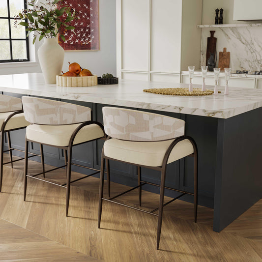 Tatum Cream 2-Tone Performance Vegan Leather and Jacquard Counter Stool by TOV Furniture – photo 2 of 8