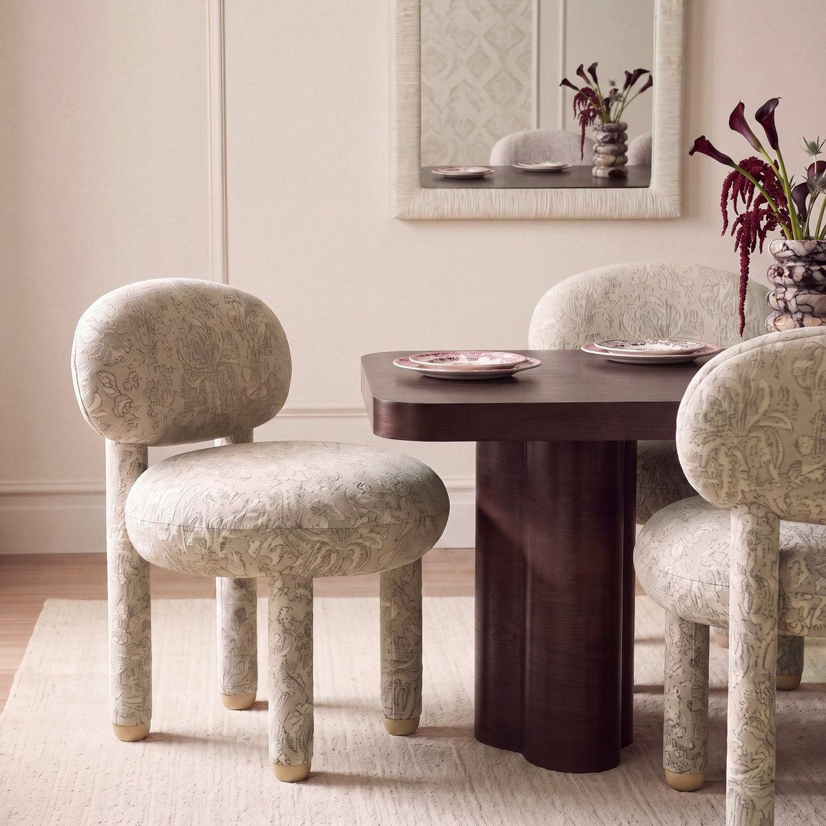 Manu Neutral Flower Jacquard Dining Chair by TOV Furniture – photo 2 of 7