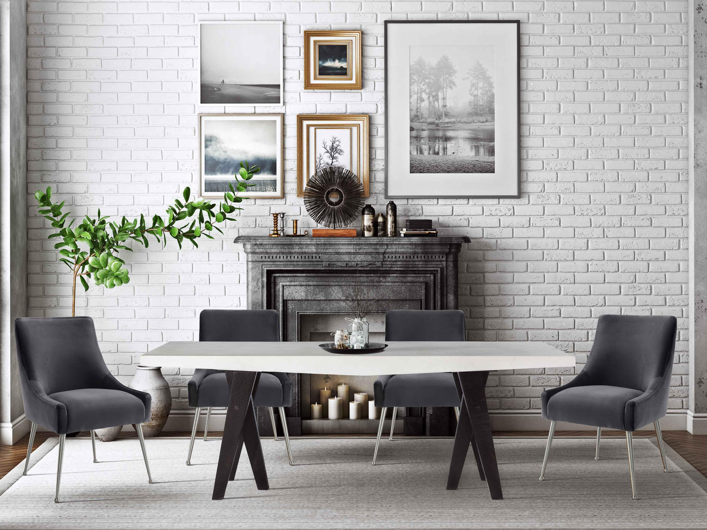 Beatrix Grey Performance Velvet Dining Chair - Silver Legs Grey by Tov Furniture