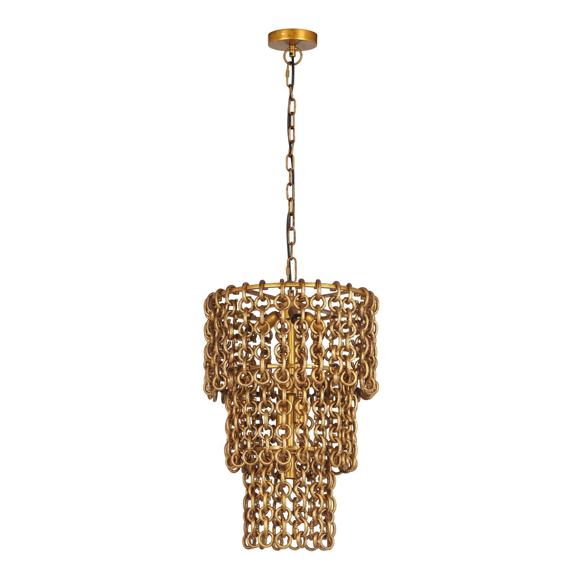 Nirsa Brass Chain Link 3-Tier Chandelier by TOV Furniture – photo 1 of 6