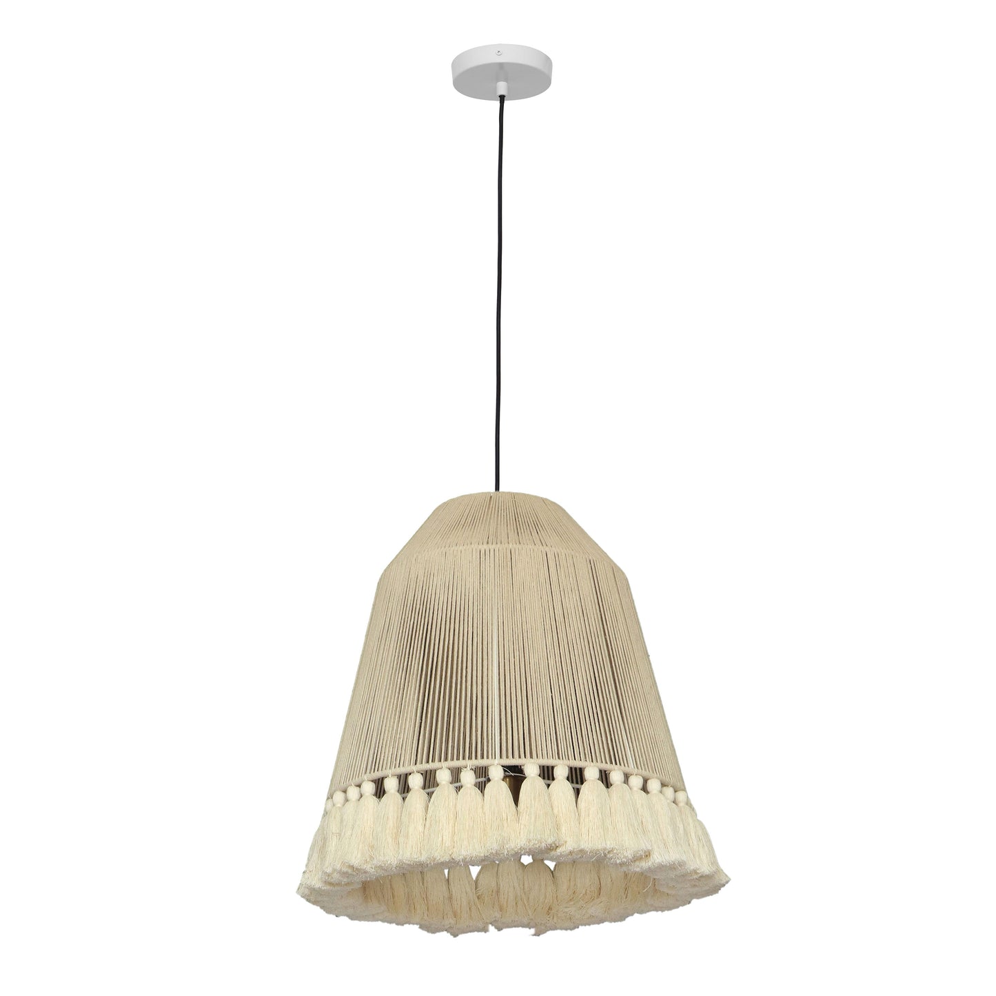 Helen White Cotton Tasseled Pendant Lamp by TOV G18455