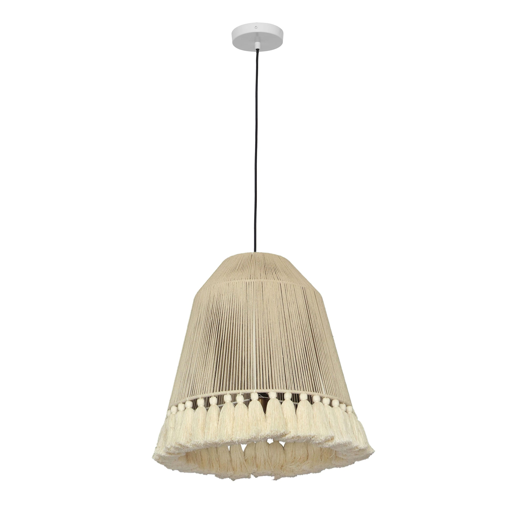 Helen White Cotton Tasseled Pendant Lamp by TOV G18455