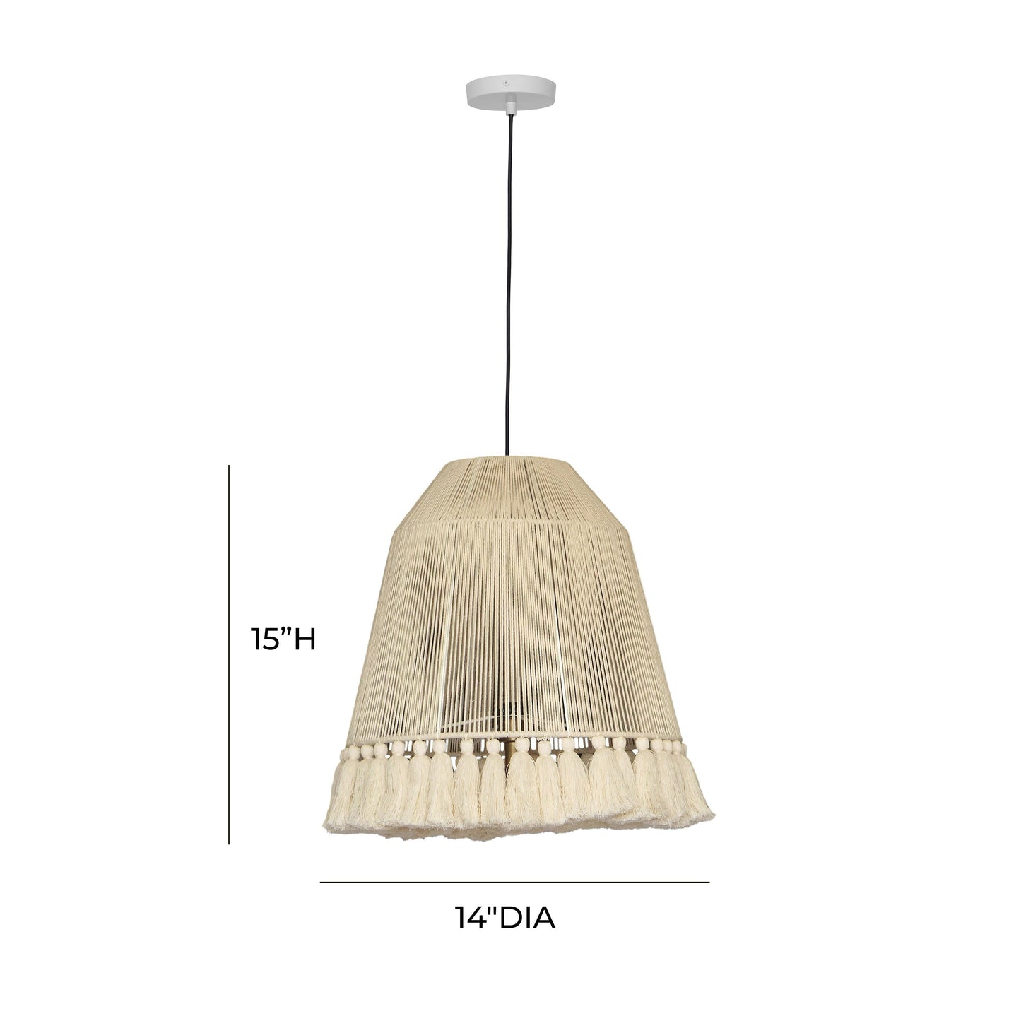 Helen White Cotton Tasseled Pendant Lamp by TOV G18455