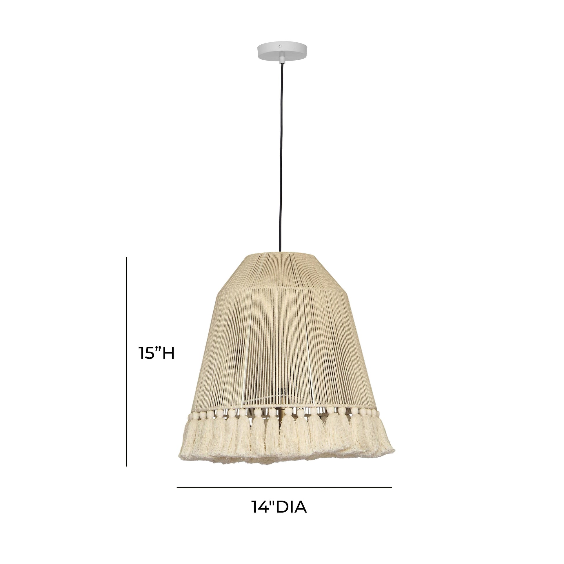 Helen White Cotton Tasseled Pendant Lamp by TOV G18455