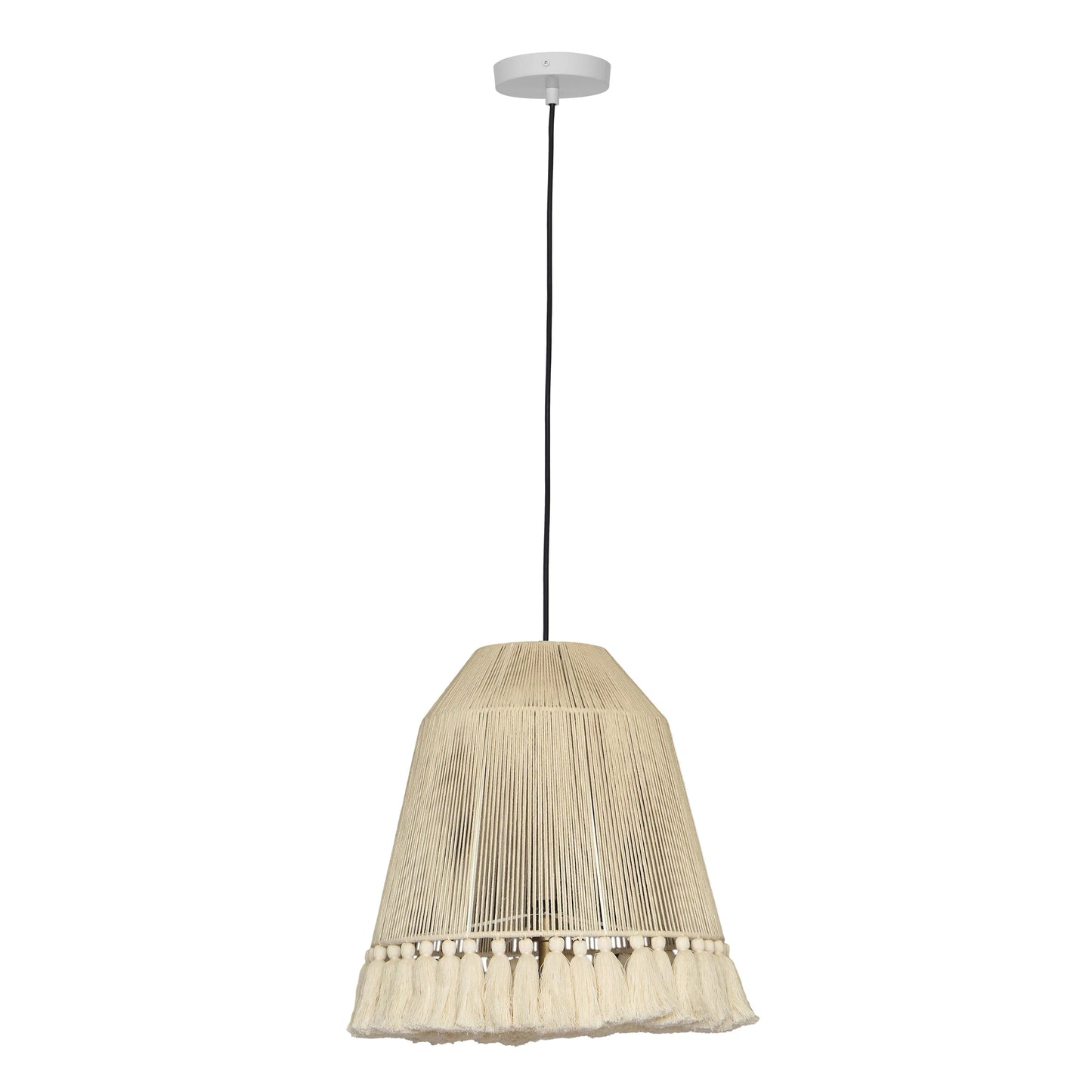 Helen White Cotton Tasseled Pendant Lamp by TOV G18455