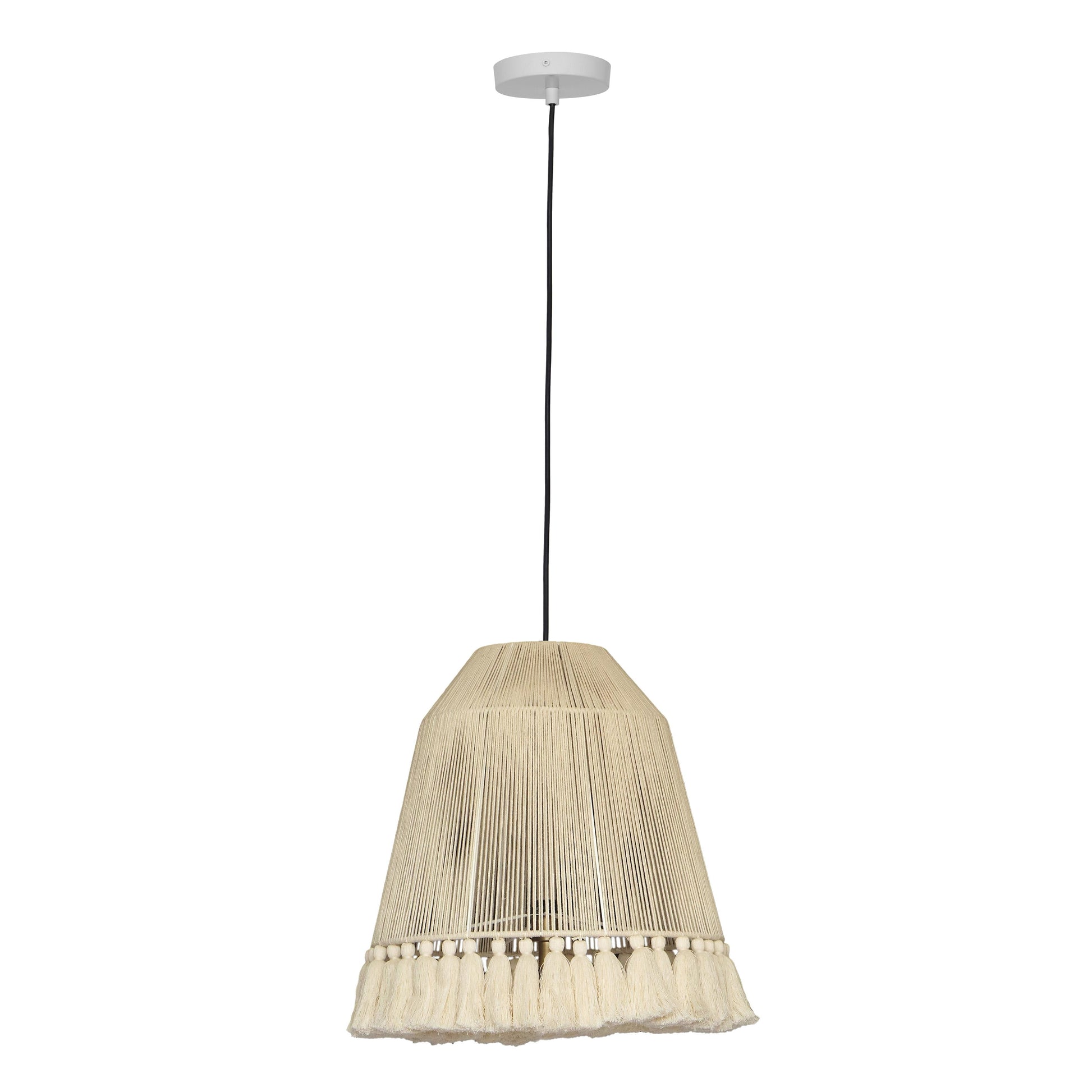 Helen White Cotton Tasseled Pendant Lamp by TOV G18455