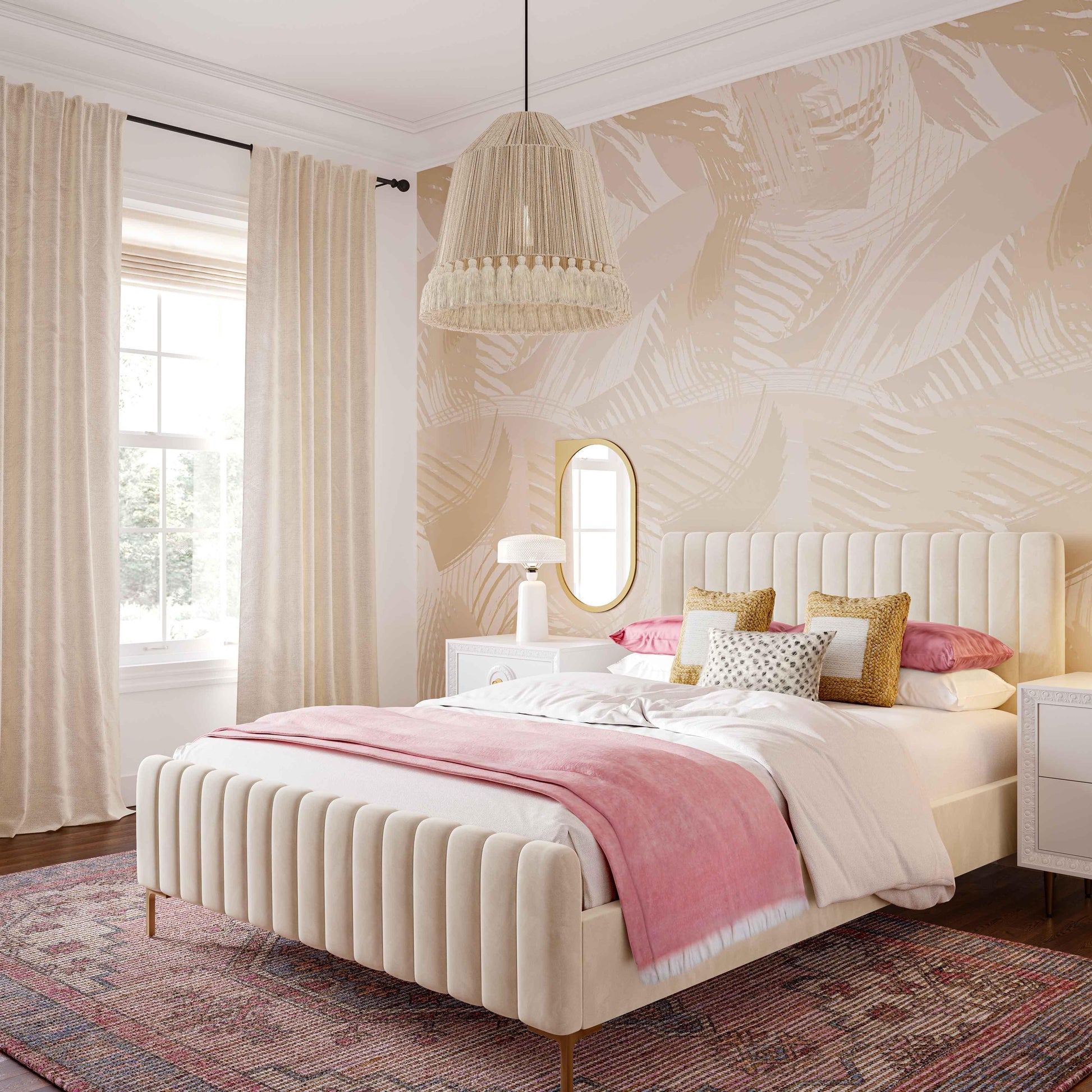 Helen White Cotton Tasseled Pendant Lamp by TOV G18455