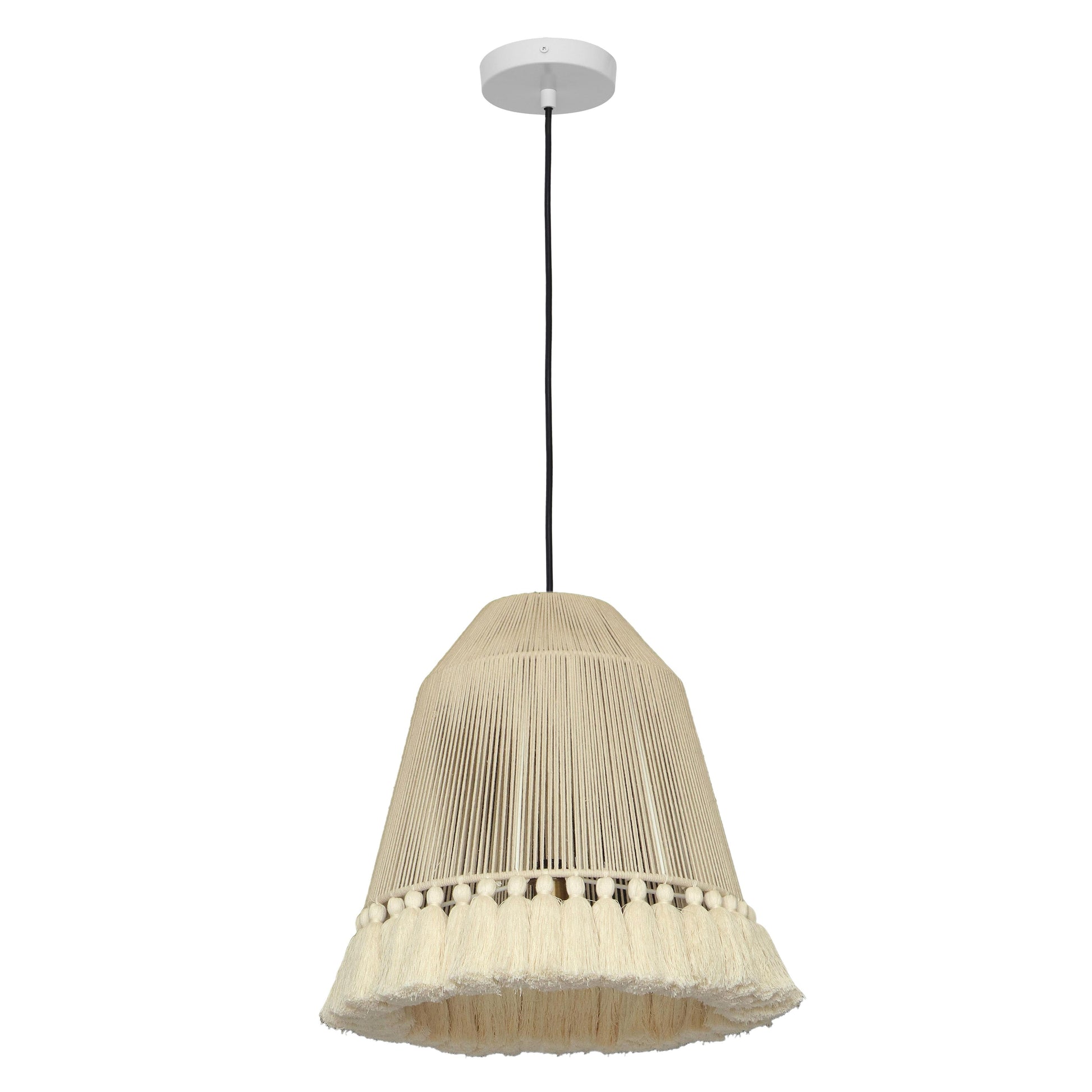 Helen White Cotton Tasseled Pendant Lamp by TOV G18455