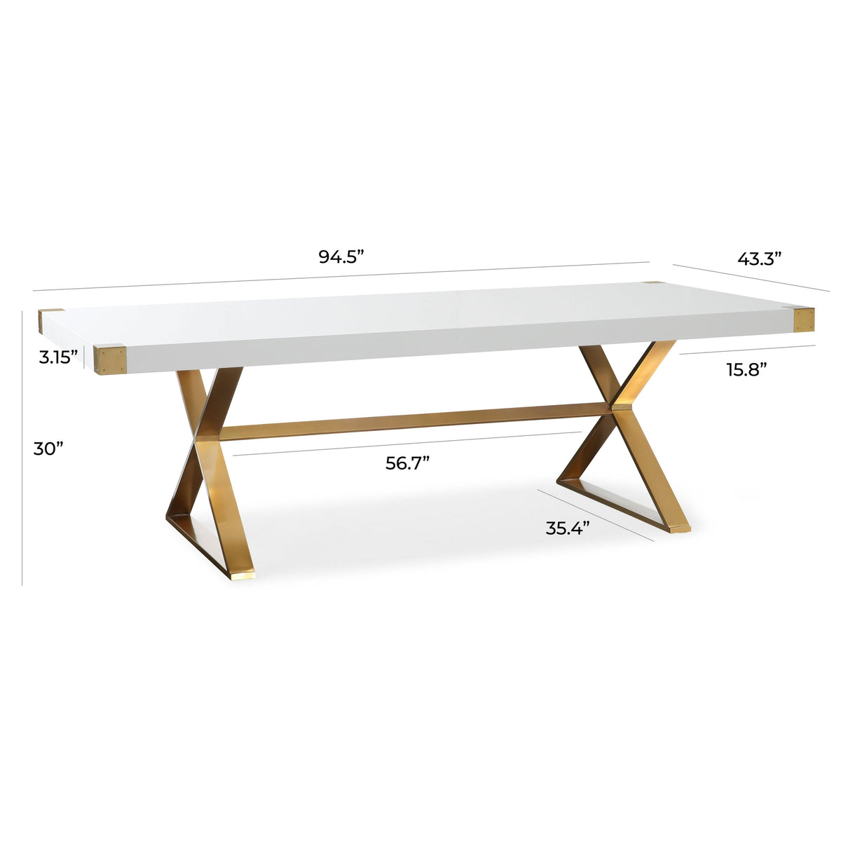 Adeline 95" Lacquer Rectangular Dining Table in White by TOV Furniture – photo 5 of 6