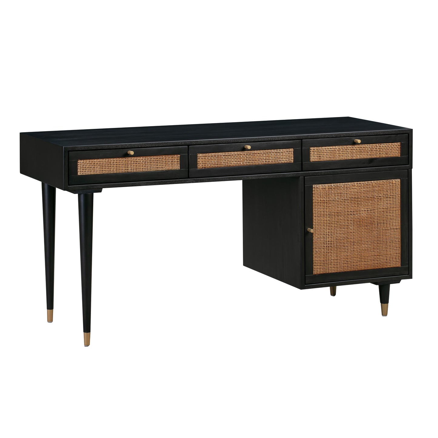 Sierra 60 Cane 3 Drawer Desk With Storage by TOV H44114