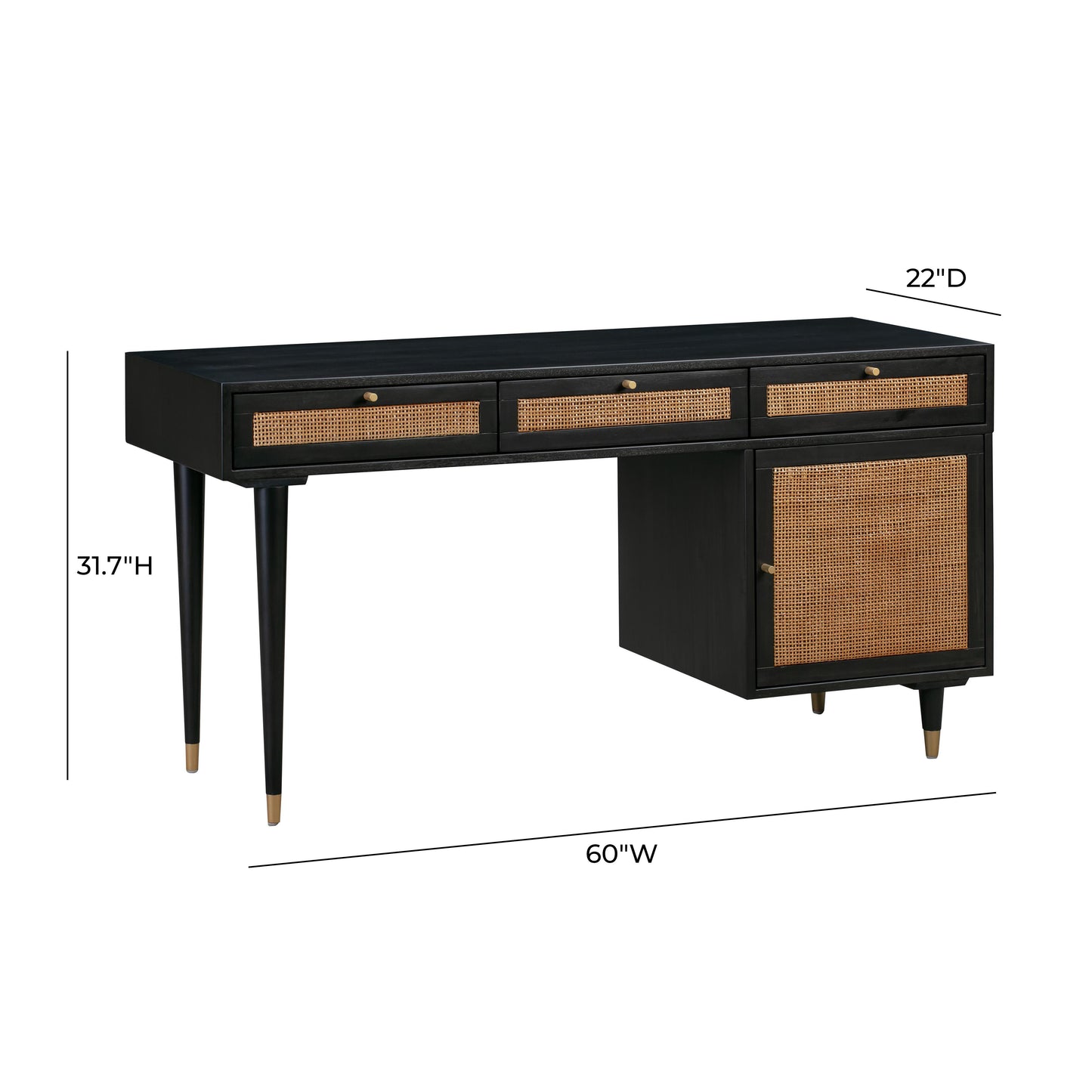 Sierra 60 Cane 3 Drawer Desk With Storage by TOV H44114