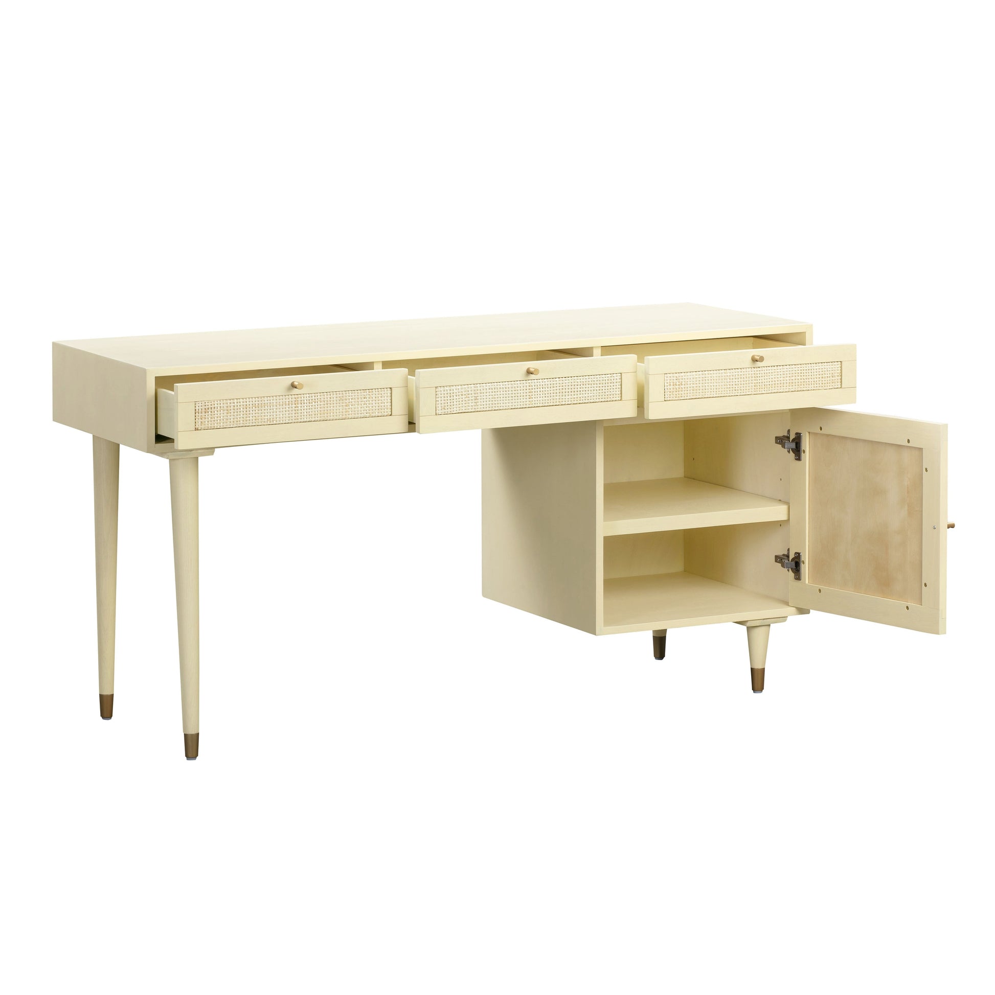 Sierra 60 Cane 3 Drawer Desk With Storage by TOV H44114
