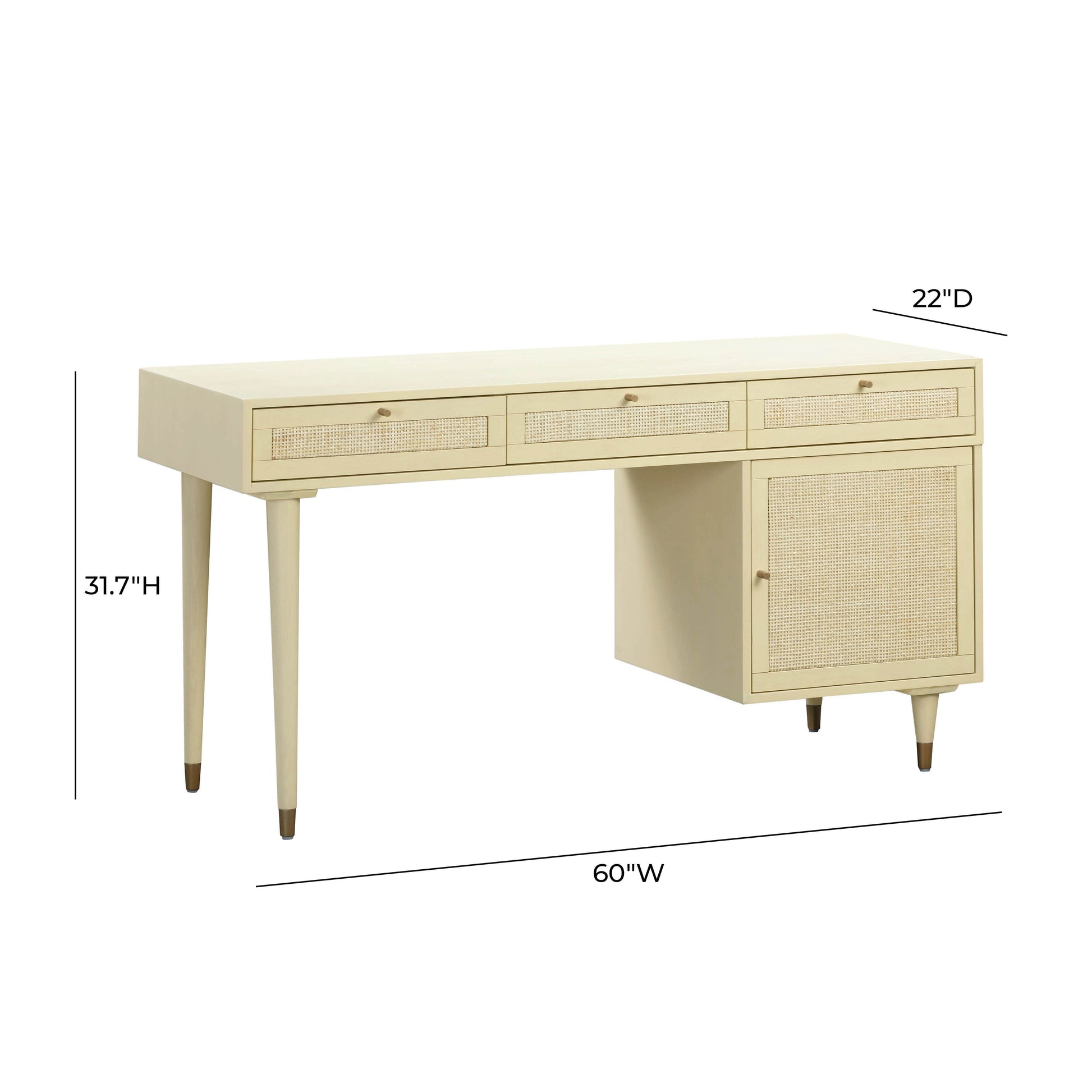 Sierra 60 Cane 3 Drawer Desk With Storage by TOV H44114