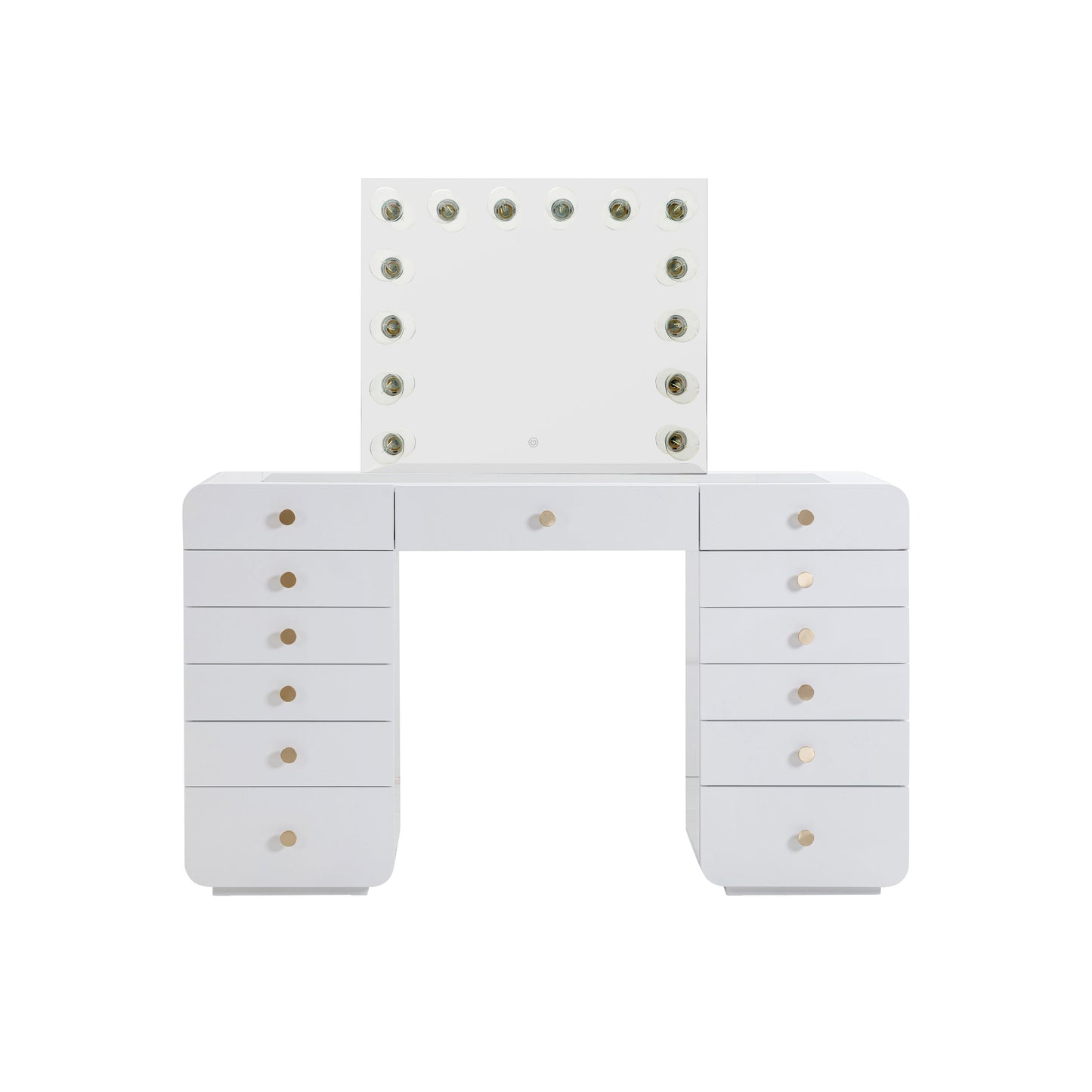 Hollywood 56 White 13 Drawer Desk With Vanity Mirror by TOV H54352