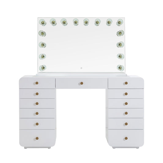 Hollywood 56" White Desk with Vanity Mirror White Large by Tov Furniture