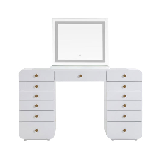 Hollywood 56" White Desk with LED Panel Vanity Mirror White Small by Tov Furniture