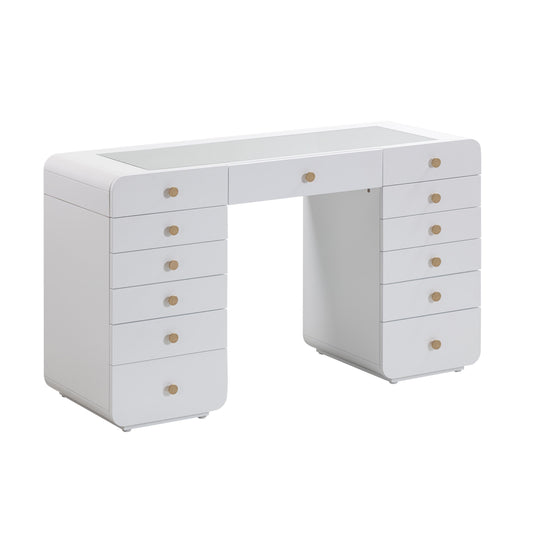 Hollywood 56" White 13-Drawer Vanity Desk White by Tov Furniture