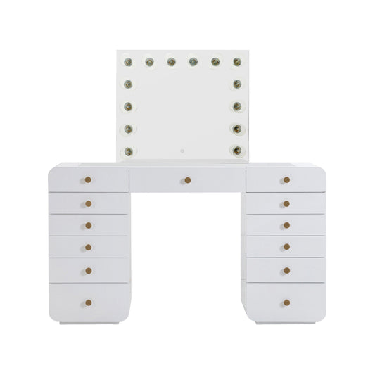 Hollywood 56" White Desk with Vanity Mirror White Small by Tov Furniture